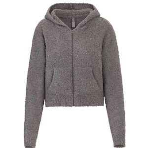 skims cozy knit zip up in smoke (nwt)
